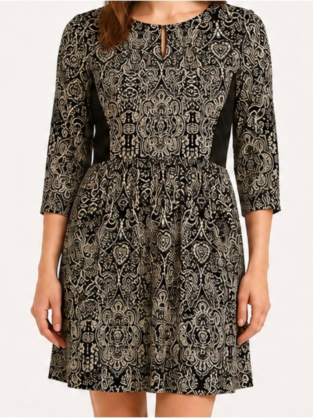 Dagg & Stacey Black Cream Paisley Fit & Flare Dress Size 2 (XS)